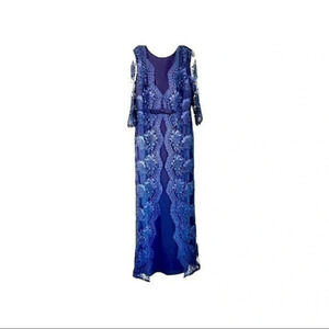 Miss Cristina USA navy blue embroidered lace with rhinestones formal gown LRG